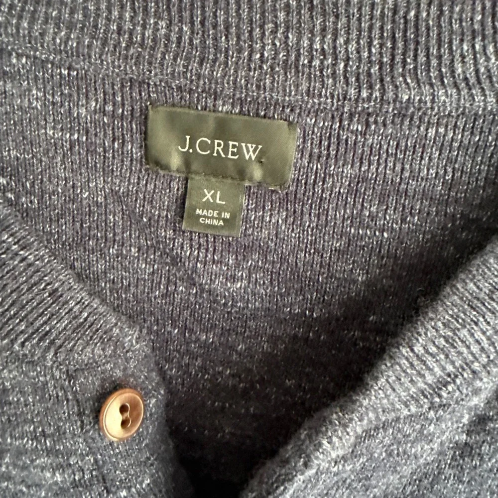J. CREW Blue Heathered Cotton Long Sleeve Mens Crewneck Henley Top, XL